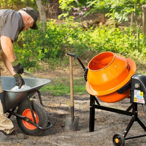 EBERTH Betonmischer Mischmaschine Elektrisch Mit 65L Trommelvolumen, 220W Motor, 230V, Stahl-Gestell Mit Transporträdern, Trommel Und Zahnkranz Aus Stahl, Feststellbarer Handgriff, Breite Fußplatte 4 EBERTH Betonmischer Mischmaschine Elektrisch Mit 65L Trommelvolumen, 220W Motor, 230V, Stahl-Gestell Mit Transporträdern, Trommel Und Zahnkranz Aus Stahl, Feststellbarer Handgriff, Breite Fußplatte – Bild 4