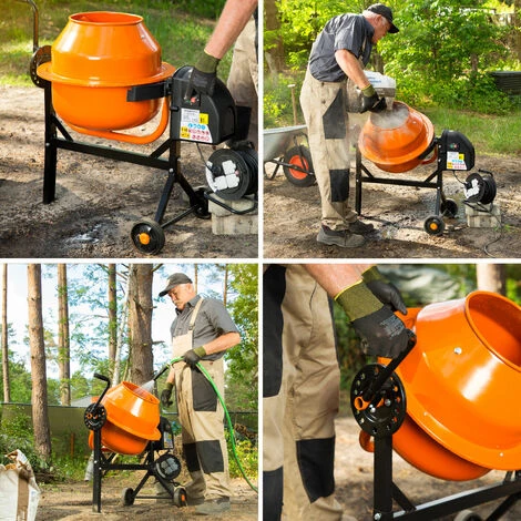 EBERTH Betonmischer Mischmaschine Elektrisch Mit 65L Trommelvolumen, 220W Motor, 230V, Stahl-Gestell Mit Transporträdern, Trommel Und Zahnkranz Aus Stahl, Feststellbarer Handgriff, Breite Fußplatte 5 EBERTH Betonmischer Mischmaschine Elektrisch Mit 65L Trommelvolumen, 220W Motor, 230V, Stahl-Gestell Mit Transporträdern, Trommel Und Zahnkranz Aus Stahl, Feststellbarer Handgriff, Breite Fußplatte – Bild 5