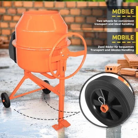 TIMBERTECH® Betonmischer - 140L, 550 W, Mit Handrad, 2 Räder, Elektrisch, Stahl, Orange/Schwarz - Mörtelmischer, Zementmischer, Mischer, Mischmaschine, Betonmischmaschine 2 TIMBERTECH® Betonmischer - 140L, 550 W, Mit Handrad, 2 Räder, Elektrisch, Stahl, Orange/Schwarz - Mörtelmischer, Zementmischer, Mischer, Mischmaschine, Betonmischmaschine – Bild 2